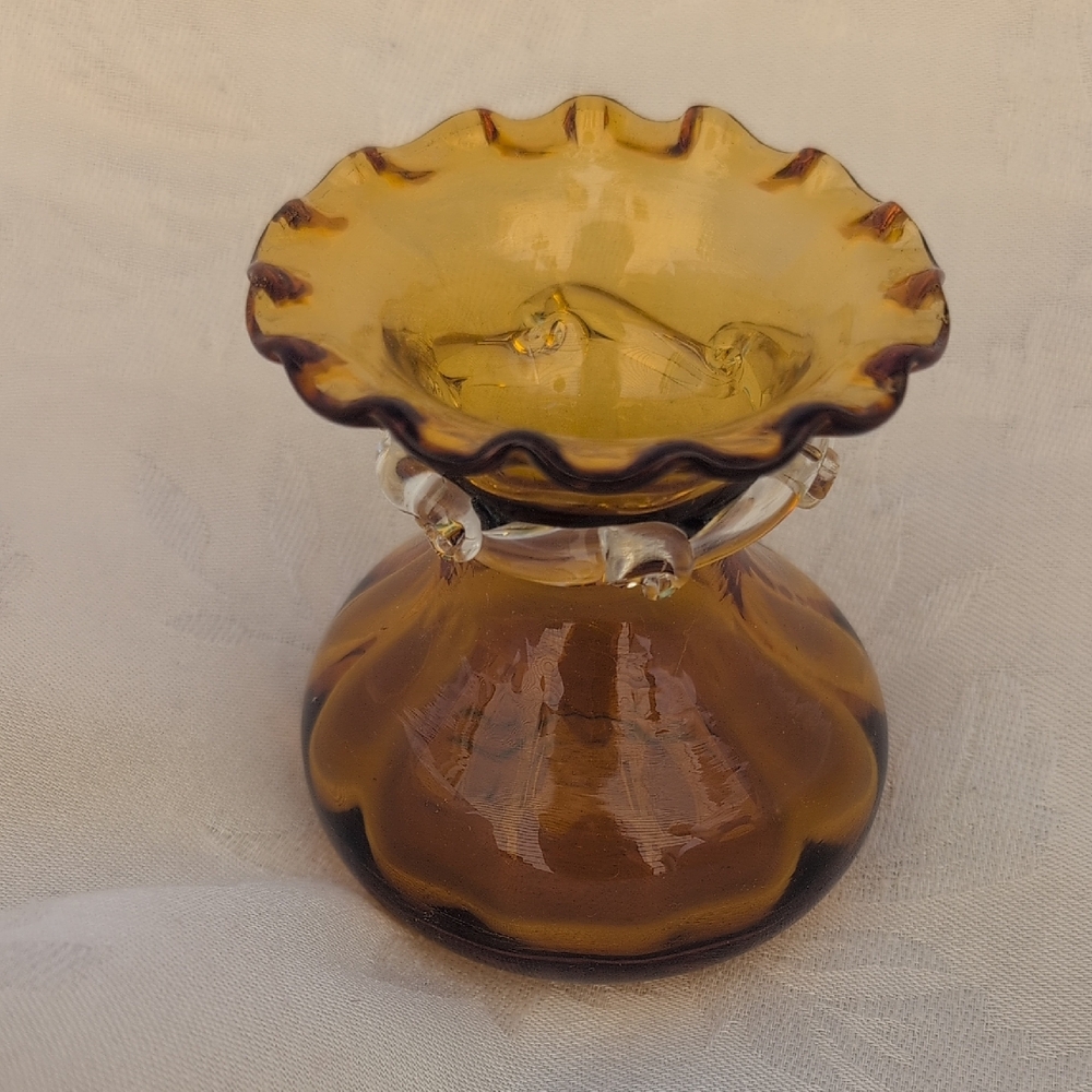 Vintage Pilgrim Glass Hand-Blown Amber Glass Bud Vase